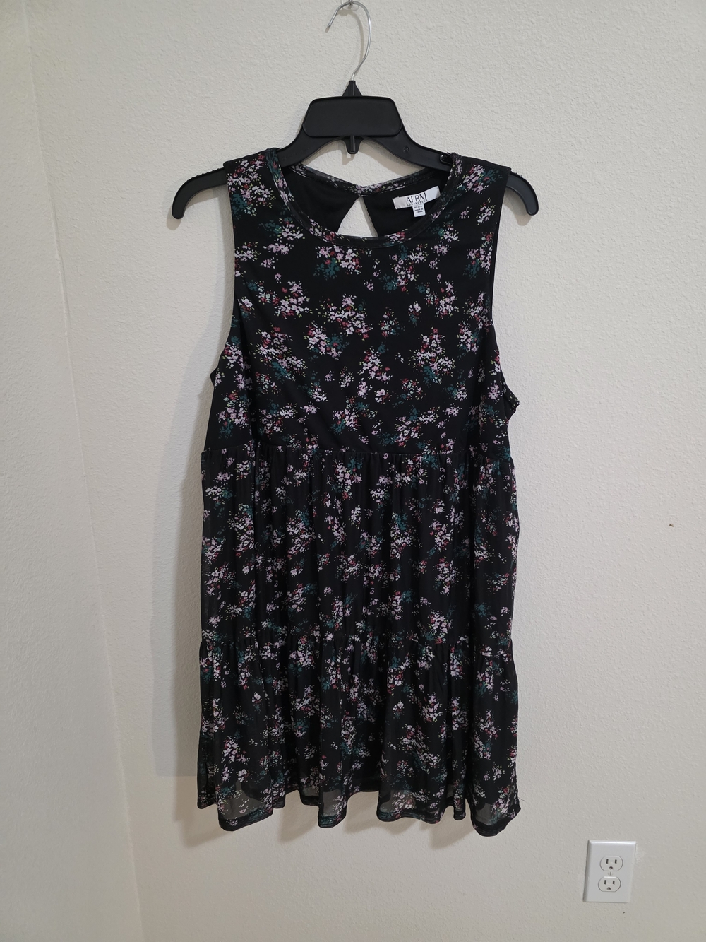 AFRM Black Floral Sleeveless Dress with Pink and Teal Accents